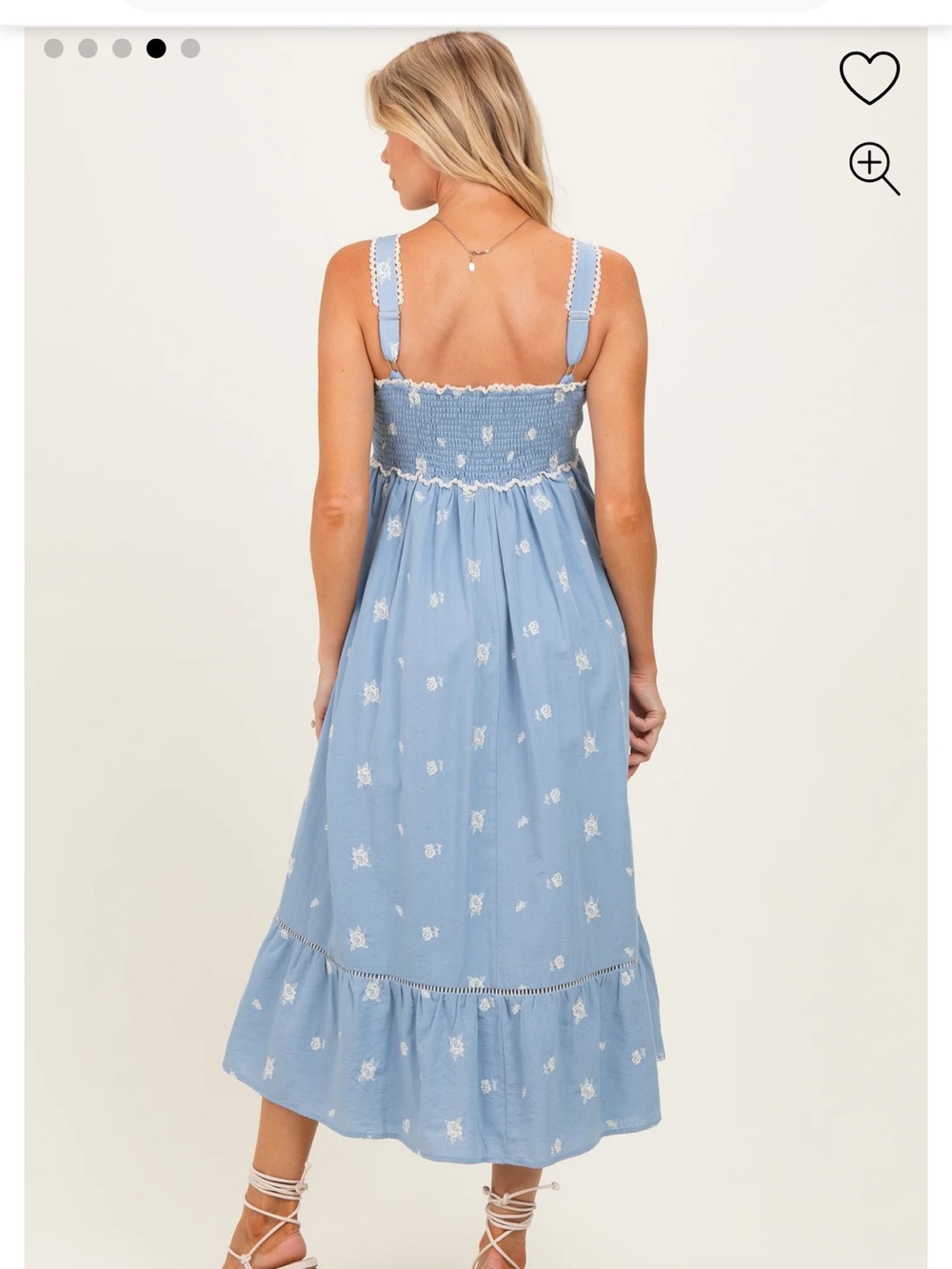 Pinkblush Maternity Light Blue Vintage Floral Smocked Maternity Midi dress - Picture 3 of 5